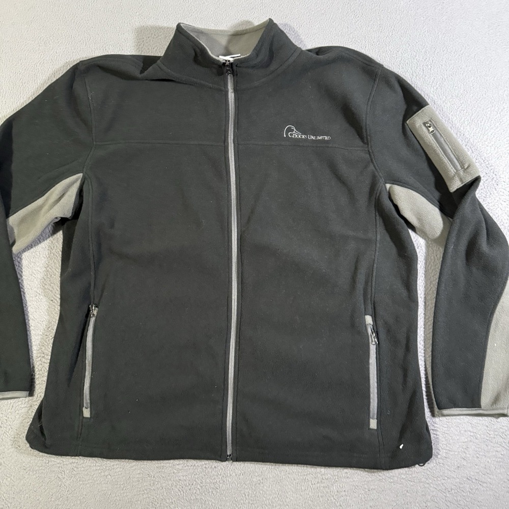 Ducks Unlimited Fleece Jacket Mens XL Black Long Sleeve Embroidered Logo Zip